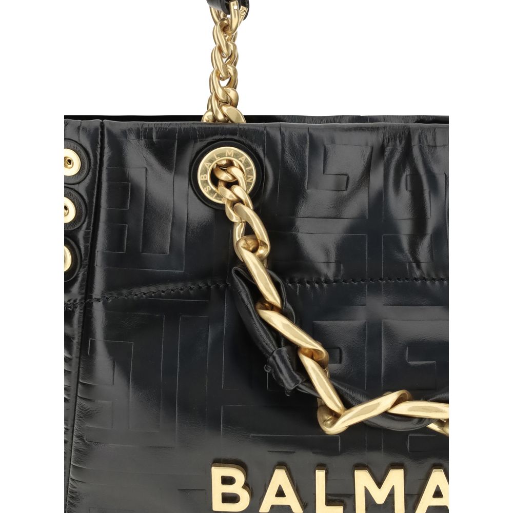 Balmain Schwarze Schultertasche aus Kalbsleder Bos Taurus